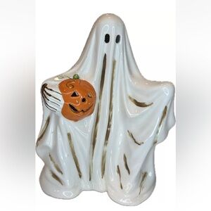 Vtg Dept 56 Ceramic Ghost Lamp 10" Tall Vintage Light Up Halloween Spooky